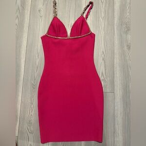 AKIRA Fuchsia Mini Dress with Silver Rhinestone Trim